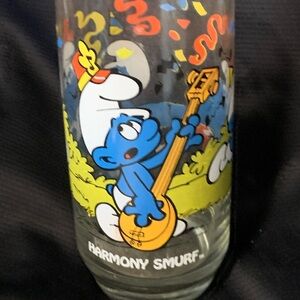 Vintage 1983 Smurf Party Glass, Harmony Smurf